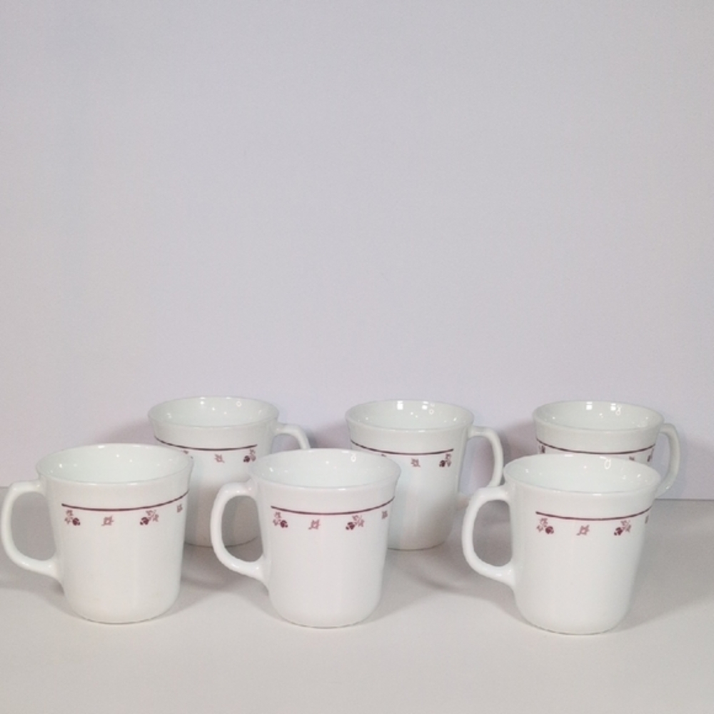 Corningware Vintage Coffee Mugs Burgundy Rose Set Of 6